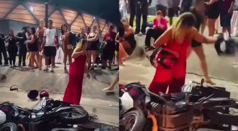 Mulher destrói moto do marido após suposta traição em show