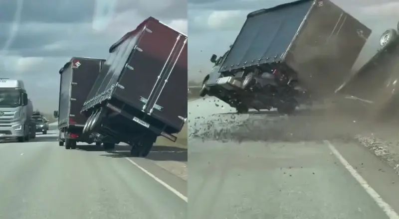 Ventos com força de furacão tombam caminhão na Rússia; assista!