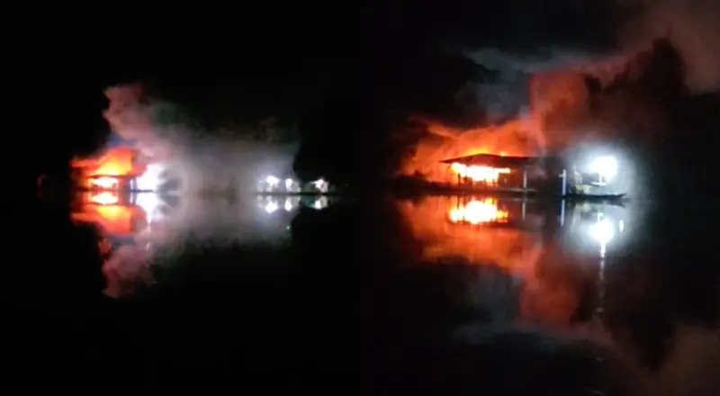 Incêndio destrói flutuante na bacia do Tarumã-Açu em Manaus