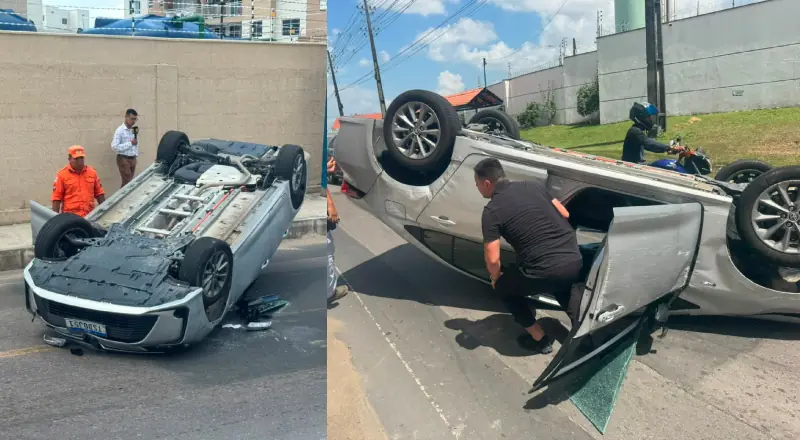 Carro capota na Colônia Japonesa; vídeo mostra o acidente