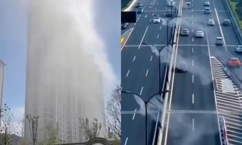 Sistema de névoa ameniza calor extremo em prédios na China