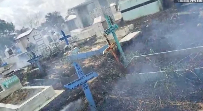 Incêndio atinge área do Cemitério Nossa Senhora Aparecida e gera alerta