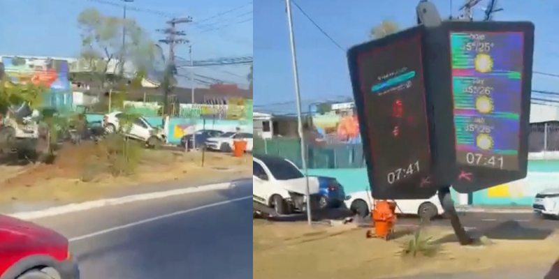 Motorista perde controle, invade contramão e colide em LED em Manaus